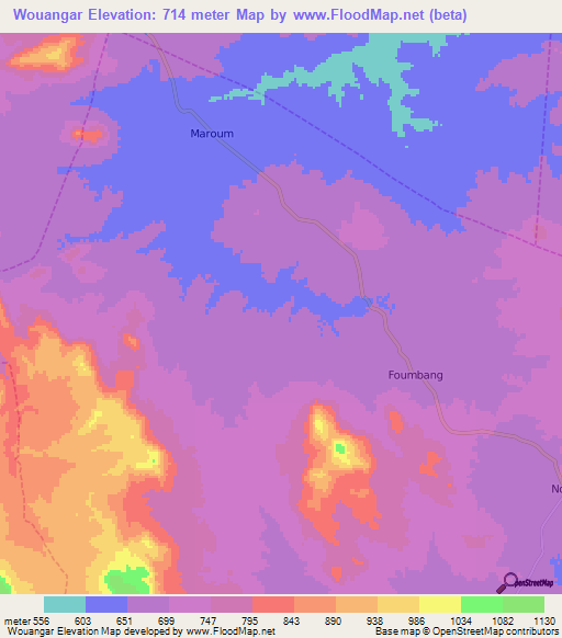 Wouangar,Cameroon Elevation Map