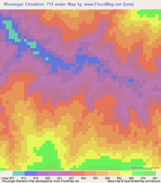 Wouangar,Cameroon Elevation Map