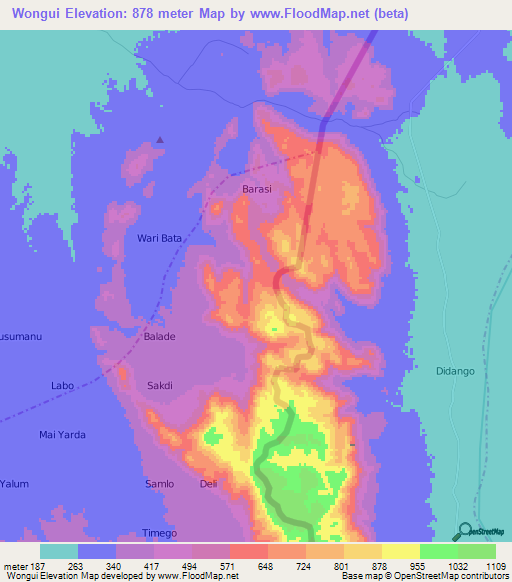 Wongui,Cameroon Elevation Map