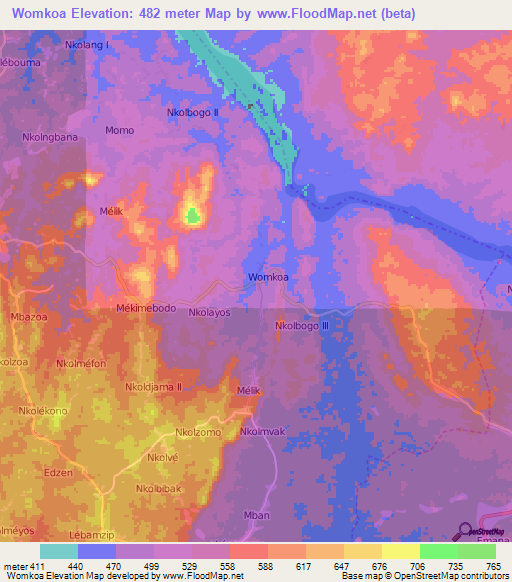 Womkoa,Cameroon Elevation Map