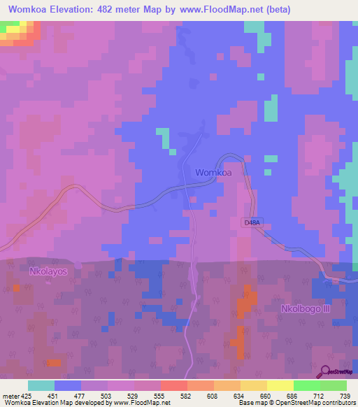 Womkoa,Cameroon Elevation Map