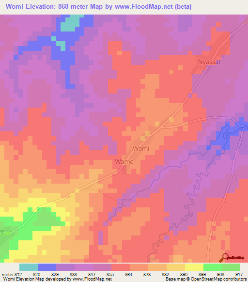 Womi,Cameroon Elevation Map