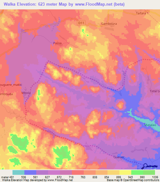 Walka,Cameroon Elevation Map