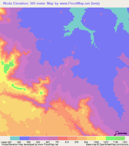 Woda,Cameroon Elevation Map