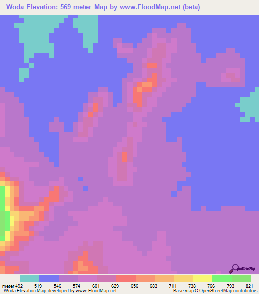 Woda,Cameroon Elevation Map