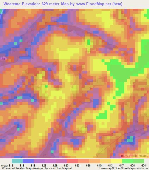 Woareme,Cameroon Elevation Map