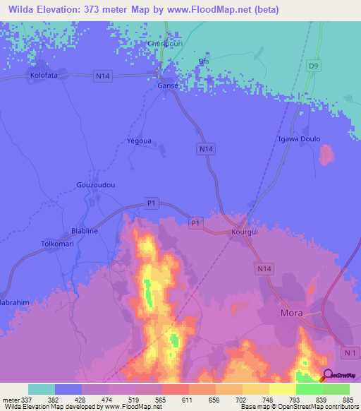 Wilda,Cameroon Elevation Map