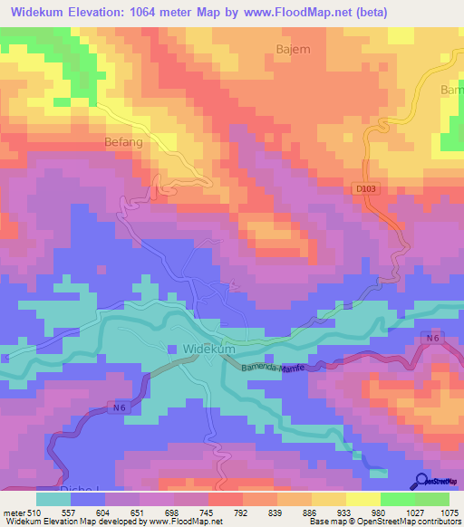 Widekum,Cameroon Elevation Map