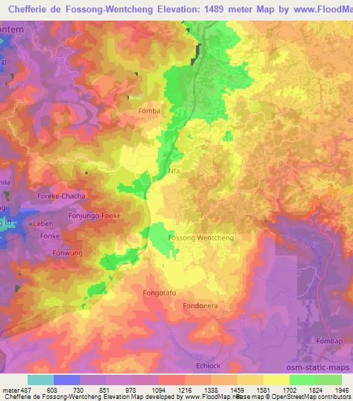 Chefferie de Fossong-Wentcheng,Cameroon Elevation Map