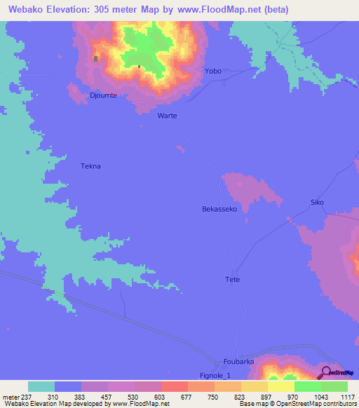 Webako,Cameroon Elevation Map