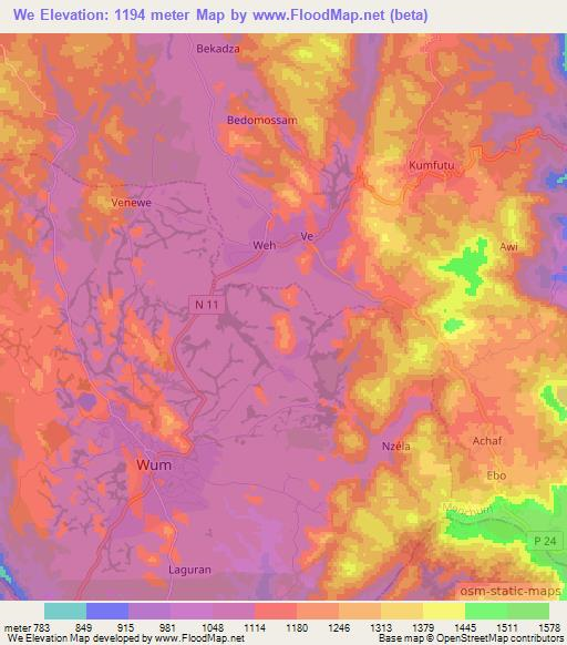 We,Cameroon Elevation Map