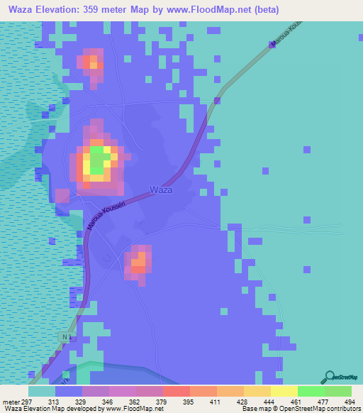 Waza,Cameroon Elevation Map