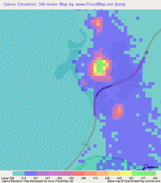 Garou,Cameroon Elevation Map