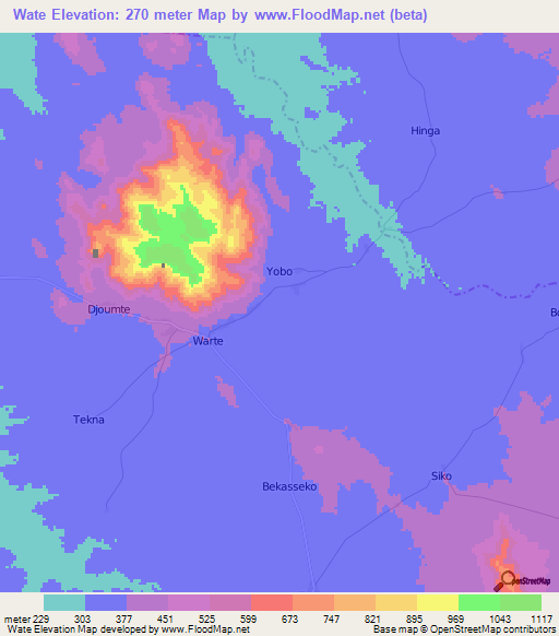 Wate,Cameroon Elevation Map