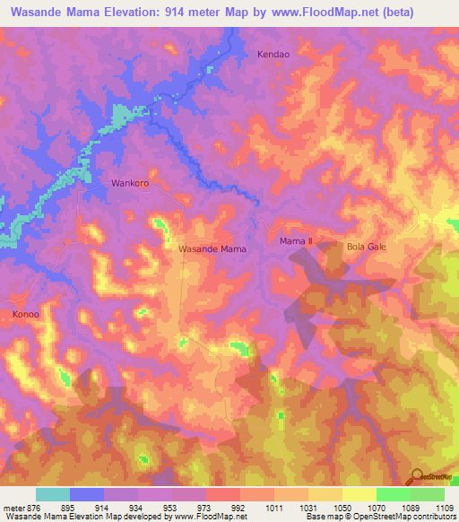 Wasande Mama,Cameroon Elevation Map