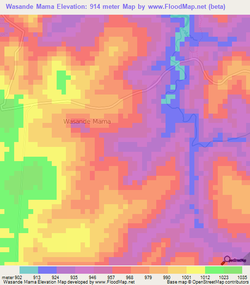 Wasande Mama,Cameroon Elevation Map