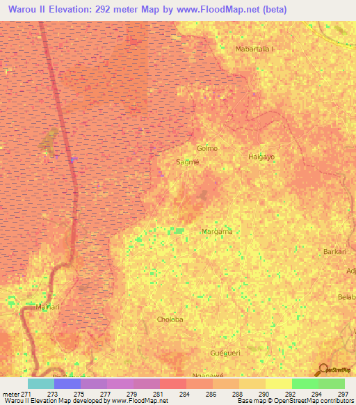 Warou II,Cameroon Elevation Map