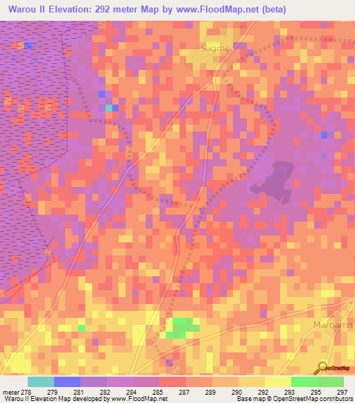 Warou II,Cameroon Elevation Map