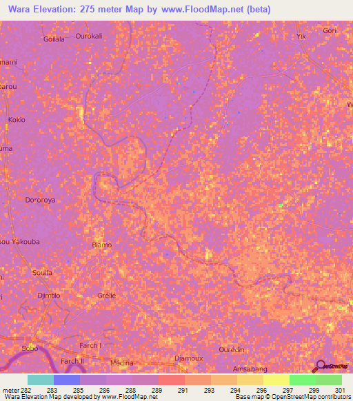 Wara,Cameroon Elevation Map