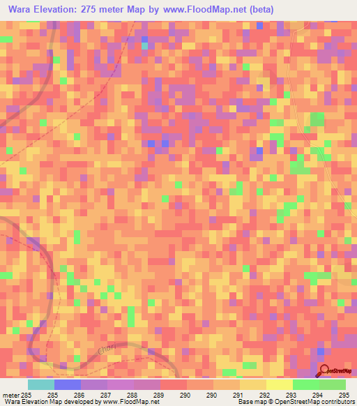 Wara,Cameroon Elevation Map