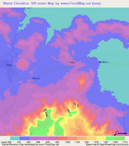 Wante,Cameroon Elevation Map