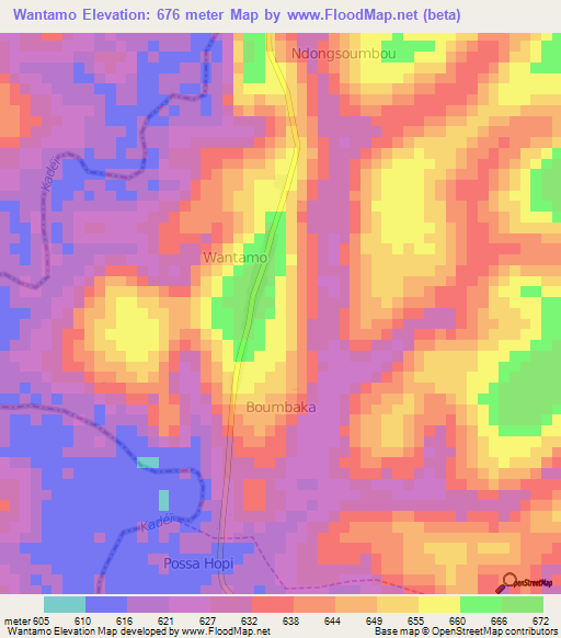 Wantamo,Cameroon Elevation Map