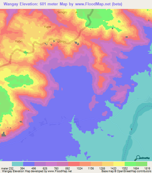 Wangay,Cameroon Elevation Map