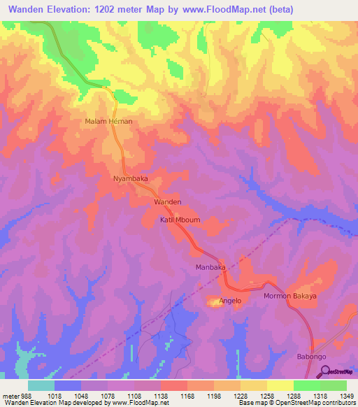 Wanden,Cameroon Elevation Map