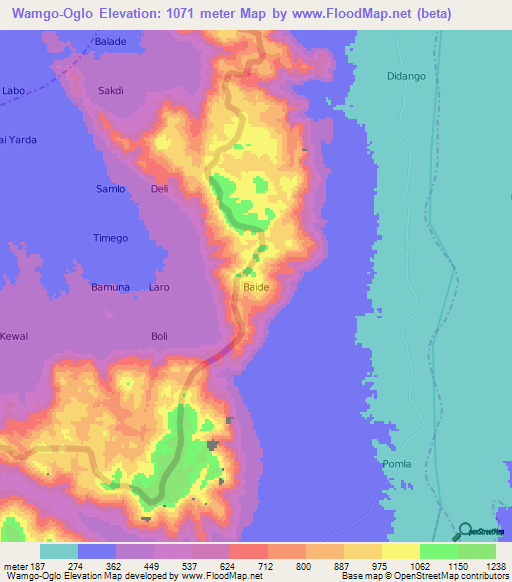 Wamgo-Oglo,Cameroon Elevation Map