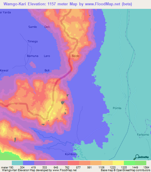 Wamgo-Kari,Cameroon Elevation Map