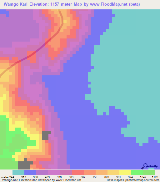 Wamgo-Kari,Cameroon Elevation Map