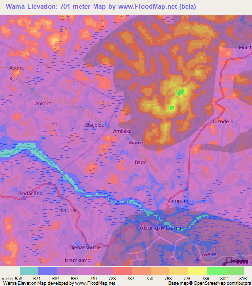 Wama,Cameroon Elevation Map