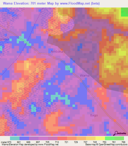 Wama,Cameroon Elevation Map