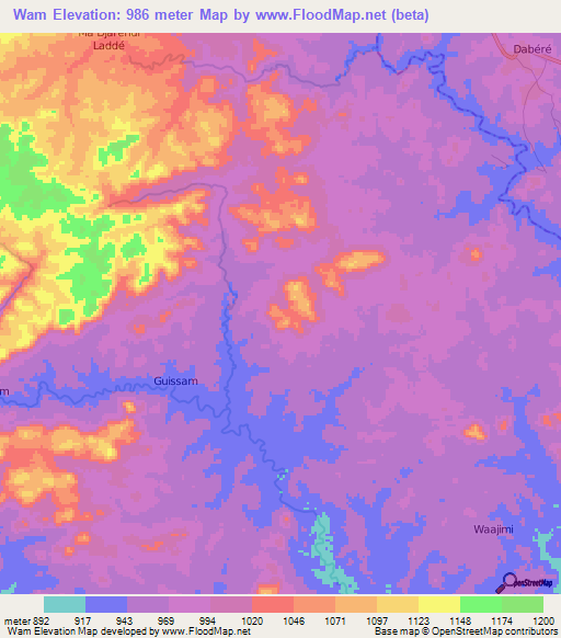 Wam,Cameroon Elevation Map