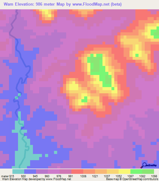 Wam,Cameroon Elevation Map