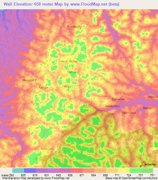 Wall,Cameroon Elevation Map