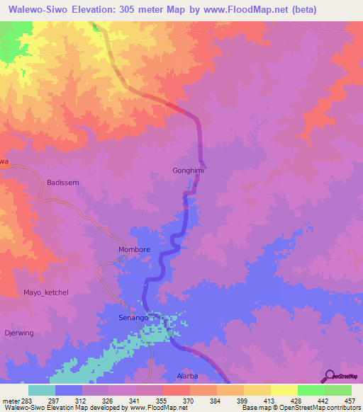 Walewo-Siwo,Cameroon Elevation Map