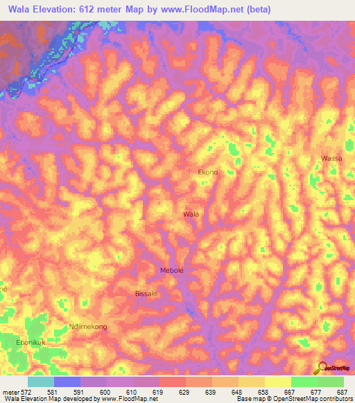 Wala,Cameroon Elevation Map