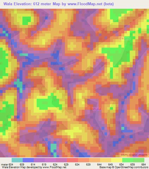 Wala,Cameroon Elevation Map