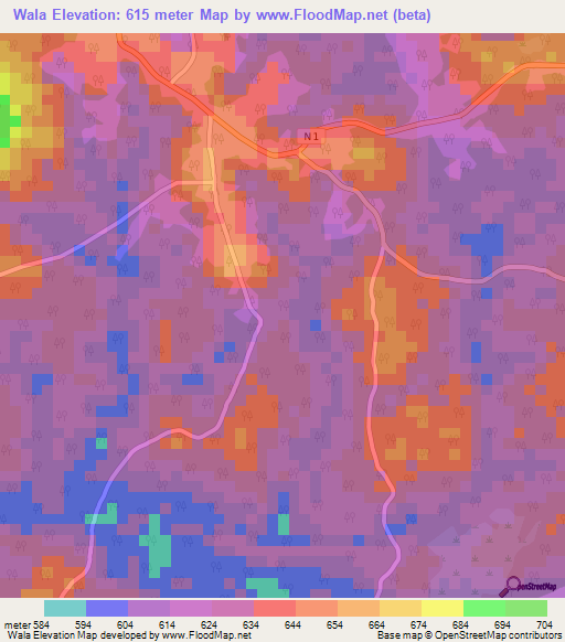 Wala,Cameroon Elevation Map