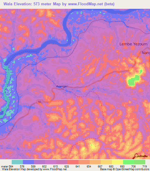 Wala,Cameroon Elevation Map