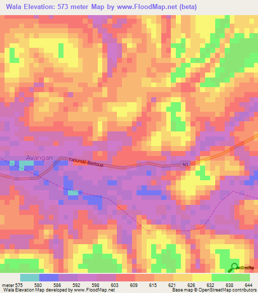 Wala,Cameroon Elevation Map