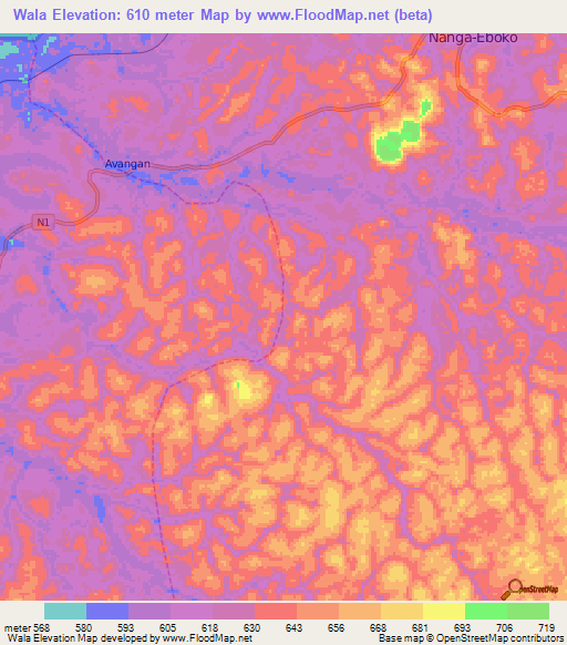 Wala,Cameroon Elevation Map