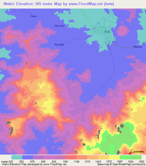 Wakiri,Cameroon Elevation Map