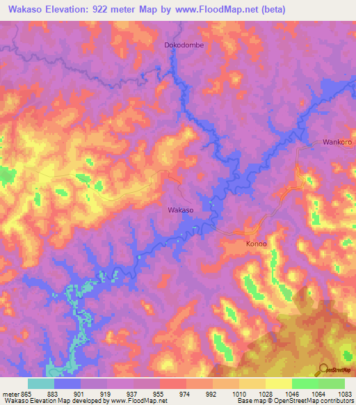 Wakaso,Cameroon Elevation Map