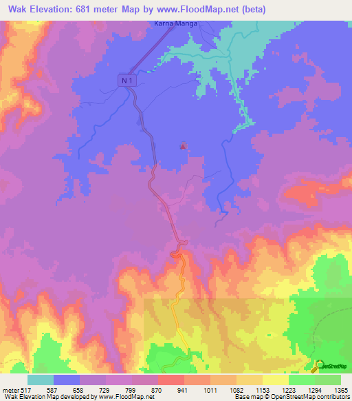 Wak,Cameroon Elevation Map