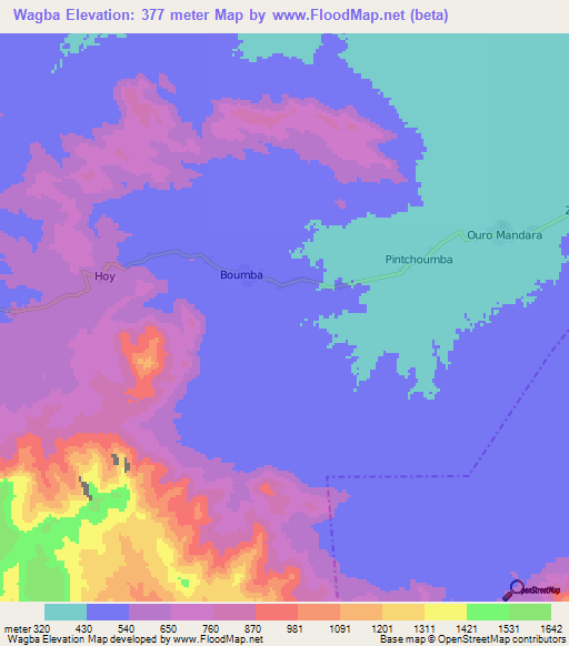 Wagba,Cameroon Elevation Map