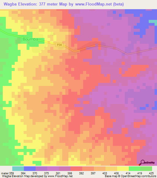 Wagba,Cameroon Elevation Map