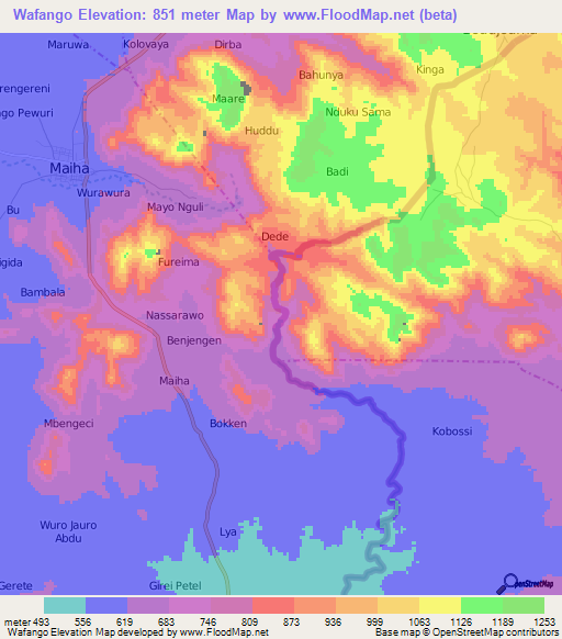 Wafango,Cameroon Elevation Map