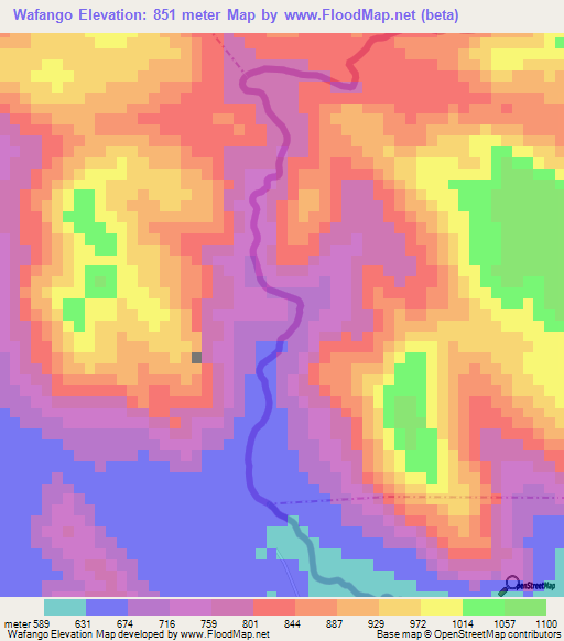 Wafango,Cameroon Elevation Map